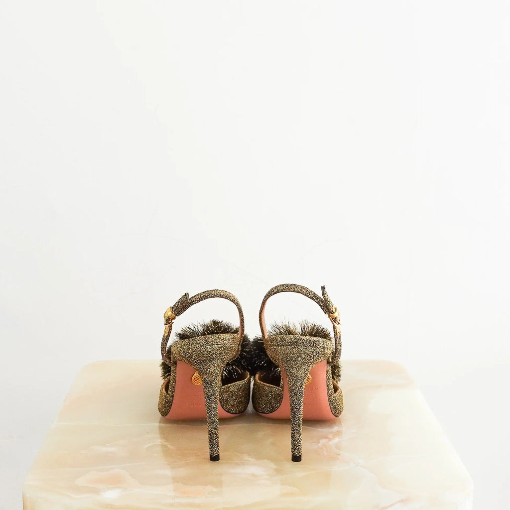 Gold Powder Puff Slingback Heels